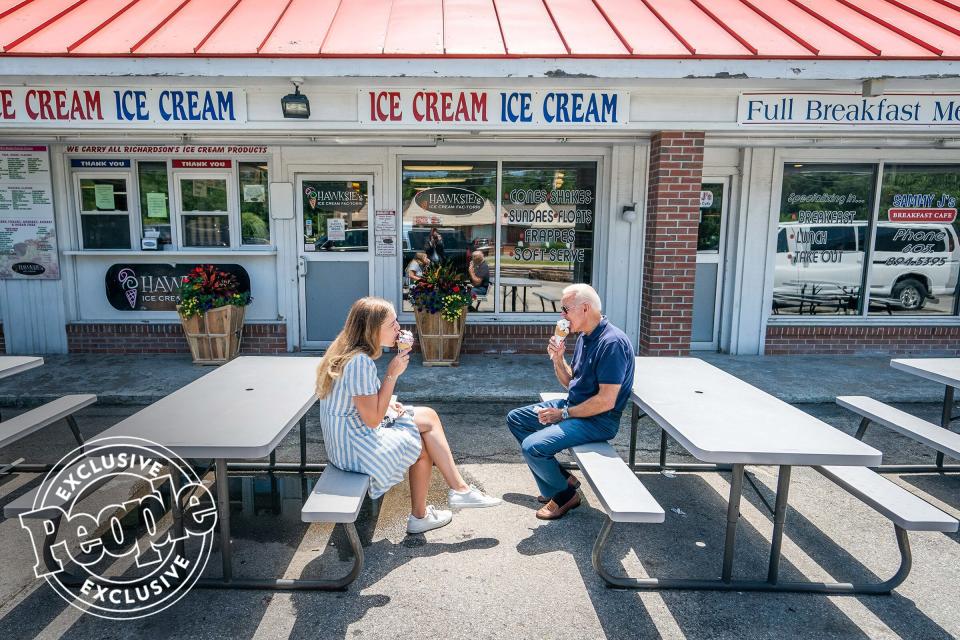 Biden and his granddaughter Finnegan Biden make a pit stop at Hawksie's Ice Cream Fac-torri en route to a community event at Mack's Apples in Londonderry, New Hampshire, on July 13, 2019. <strong>RELATED: <a href="https://people.com/politics/elizabeth-warren-2020-campaign-trail-photos/" rel="nofollow noopener" target="_blank" data-ylk="slk:Photos from Elizabeth Warren's Campaign;elm:context_link;itc:0;sec:content-canvas" class="link ">Photos from Elizabeth Warren's Campaign</a></strong> <strong>RELATED: <a href="https://people.com/politics/pete-buttigieg-2020-campaign-trail-photos/" rel="nofollow noopener" target="_blank" data-ylk="slk:See Photos from the Campaign Trail with Pete Buttigieg;elm:context_link;itc:0;sec:content-canvas" class="link ">See Photos from the Campaign Trail with Pete Buttigieg</a></strong>