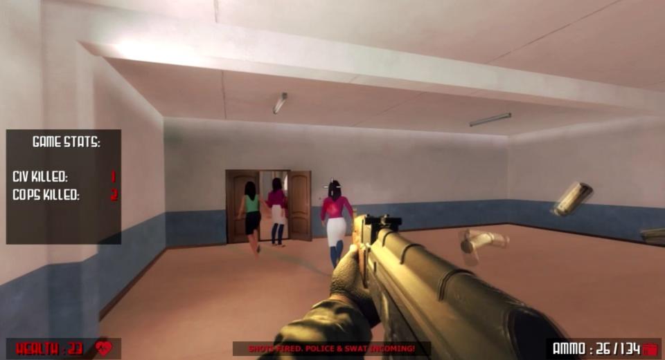 The game, "Active Shooter," allows players to simulate carrying out a mass shooting at a school. (Photo: Acid)