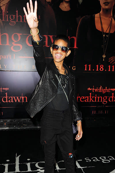 <p>Willow Smith puts a pause on the hair-whipping to hit 'The Twilight Saga: Breaking Dawn - Part 1' red carpet in Los Angeles, California.</p>