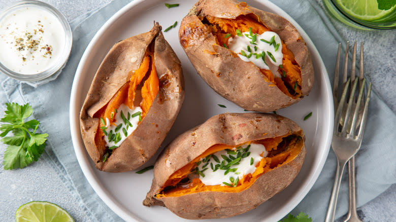 baked sweet potatoes on plate