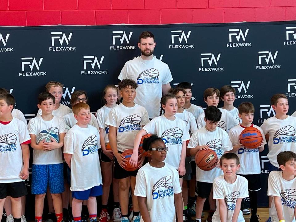 Hunter Dickinson held a camp for youths on Saturday, April 20, 2024, at Sports Pavilion Lawrence at Rock Chalk Park.