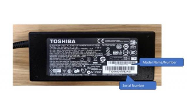 A Toshiba AC adapter