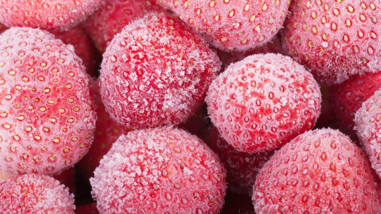 close up of frozen strawberries