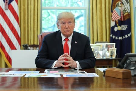 U.S. President Trump receives a Hurricane Dorian update at the White House in Washington