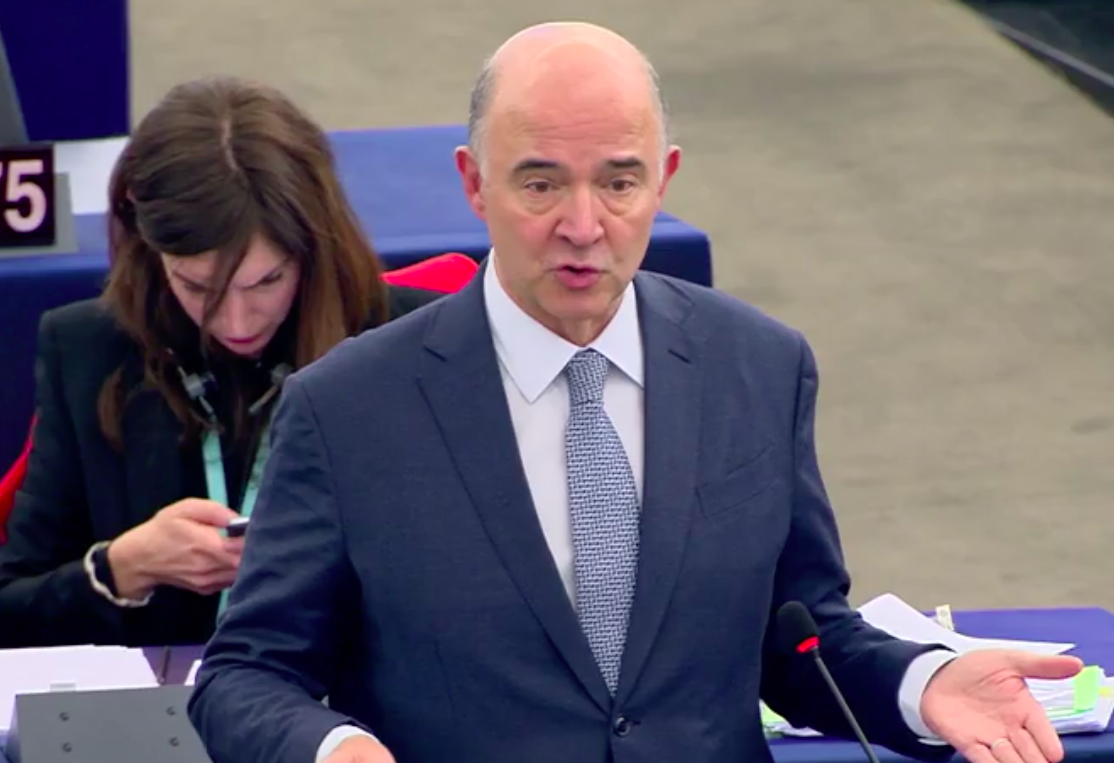 Pierre Moscovici speaking at the European Parliament in Strasbourg: EbS