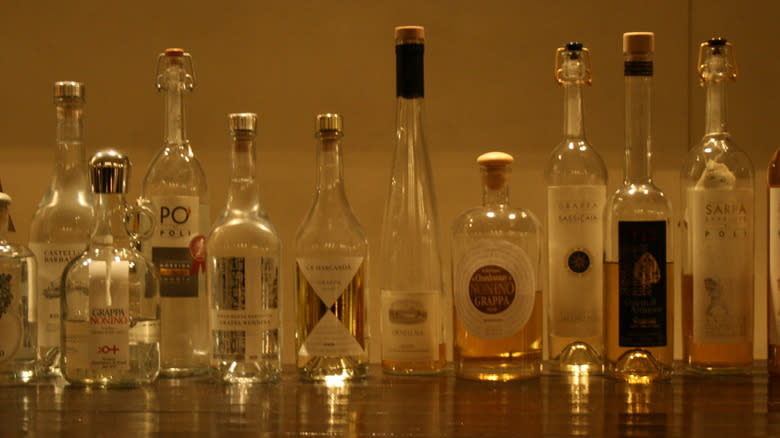 Assorted bottles of Grappa