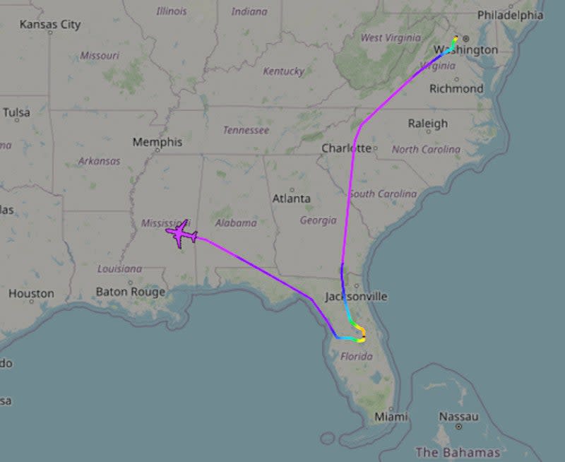 N154TS heading from Dulles to LAX via Orlando on January 18. <em>ADS-B Exchange</em>