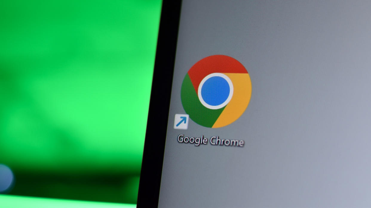  Google Chrome icon on a laptop screen. 