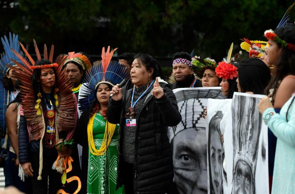 Indigenous rights defender, Brazilian lawyer Joenia Batista de Carvalho aka Joenia Wapichana takes part in a demonstration demanding climate justice outside the venue of the UN Climate Change Conference COP25 at the in Madrid, on December 9, 2019.<span class="copyright">Cristina Quicler –AFP/Getty Images</span>