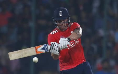 Cricket - England v New Zealand - World Twenty20 cricket tournament semi-final - New Delhi, India - 30/03/2016. England's Jason Roy plays a shot. REUTERS/Adnan Abidi