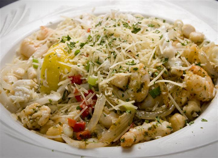 Seafood pasta is among the dishes offered at Rusty’s Riverfront Grill in Vicksburg.