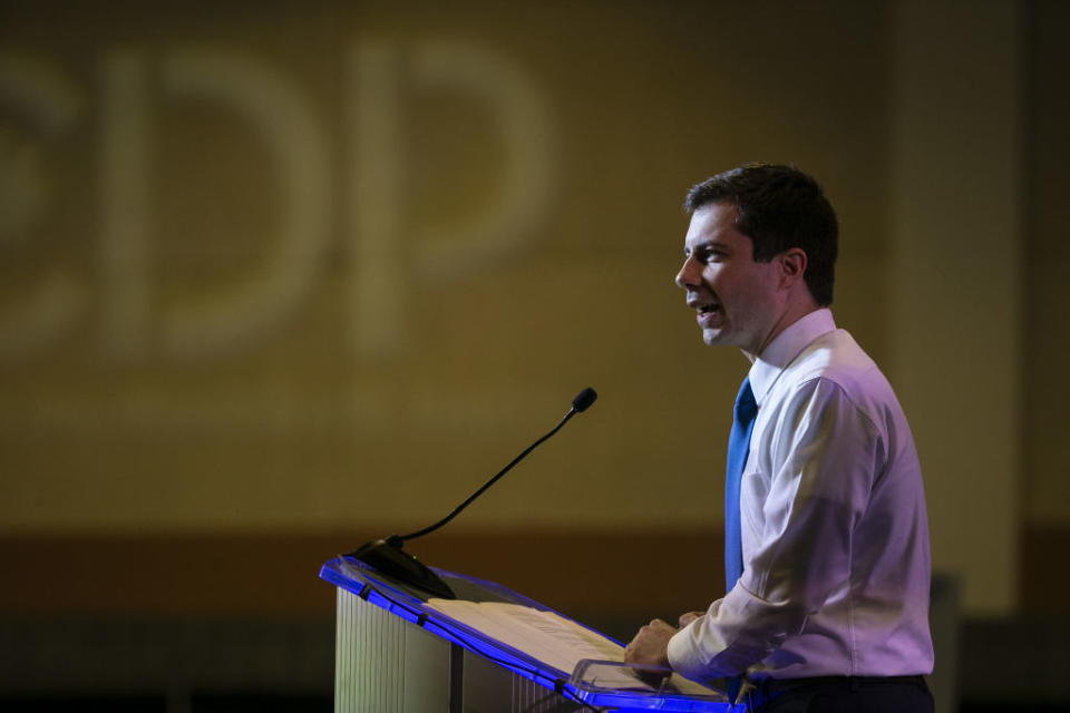 Pete Buttigieg, mayor of South Bend and 2020 presidential candidate, speaks at the South Carolina Democratic Party convention in Columbia, South Carolina, U.S., on Saturday, June 22, 2019. Buttigieg raised $24 million in second quarter fundraising, securing his spot in the September debates. | Al Drago—Bloomberg—Getty Images