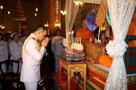 Thailand's Crown Prince Maha Vajiralongkorn takes part in a ceremony honouring Thailand's late King Bhumibol Adulyadej at the Grand Palace in Bangkok, Thailand, October 21, 2016. Picture has been watermarked from source. Thailand Royal Household Bureau/Handout via REUTERS