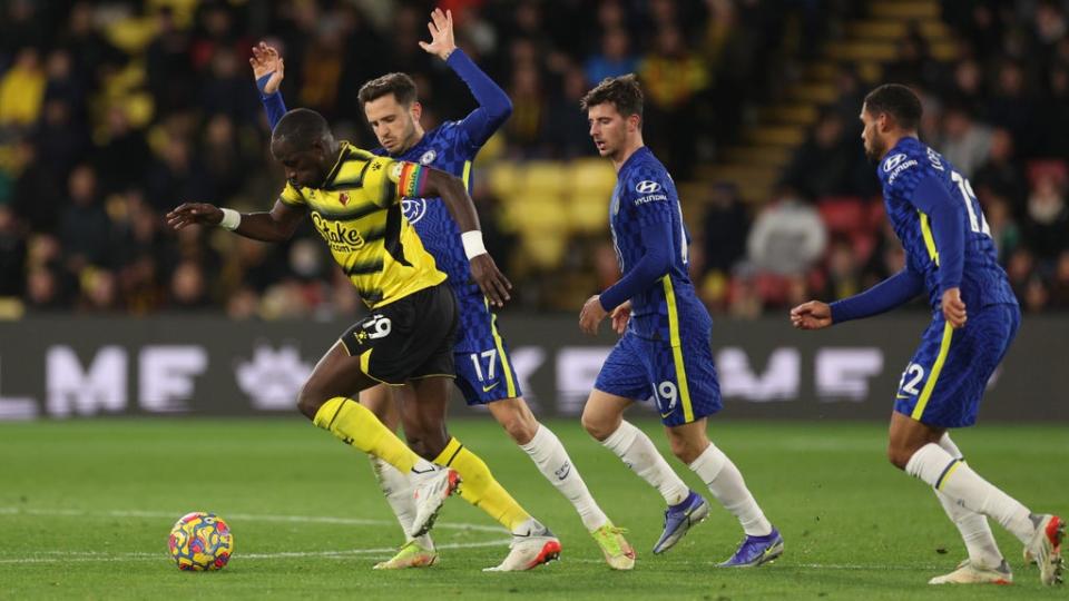 Saul Niguez (No 17) endured a torrid half at Watford (Getty)