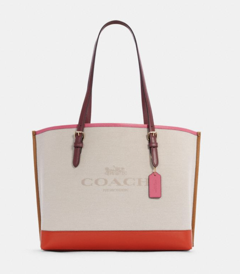 Mollie Tote in Colorblock in Natural/Mango (Photo via Coach Outlet)