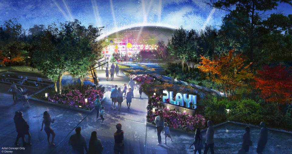 The PLAY! pavilion at Epcot will open in time for the 50th anniversary of Walt Disney World Resort. In this digital metropolis, guests will discover an interactive city with games and activities with both real and virtual Disney characters. (Disney)