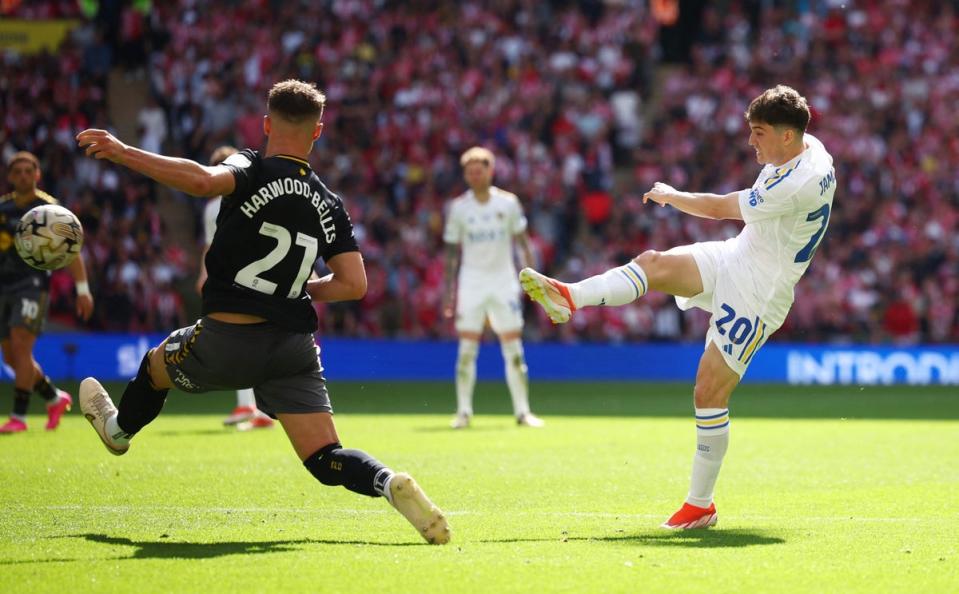 Dan James clattered the bar for Leeds as they just missed out (Action Images/Reuters)