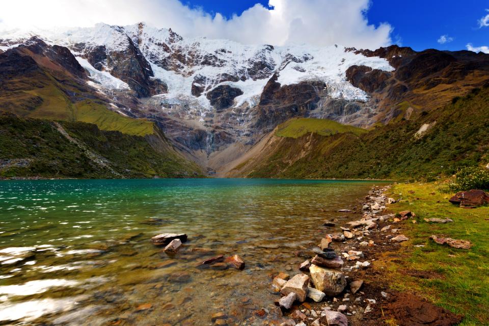 Humantay Lake (which has a tint of turquoise) is near the Salkantay trek to Machu Picchu.
