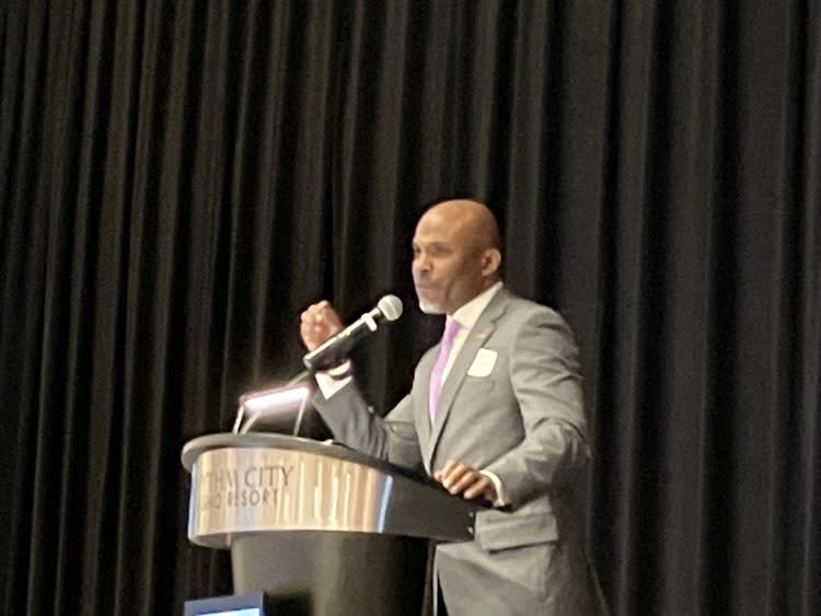 The Thursday conference keynote speaker was Rock Island native George Guy, who is president of the National Association of Housing and Redevelopment Officials, based in Washington, D.C. (photo by Jonathan Turner).