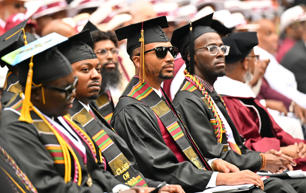 Morehouse College graduates participate in the 2023 139th Morehouse College Commencement Ceremony at Morehouse College on May 21, 2023 in Atlanta. (Photo by Paras Griffin/Getty Images)
