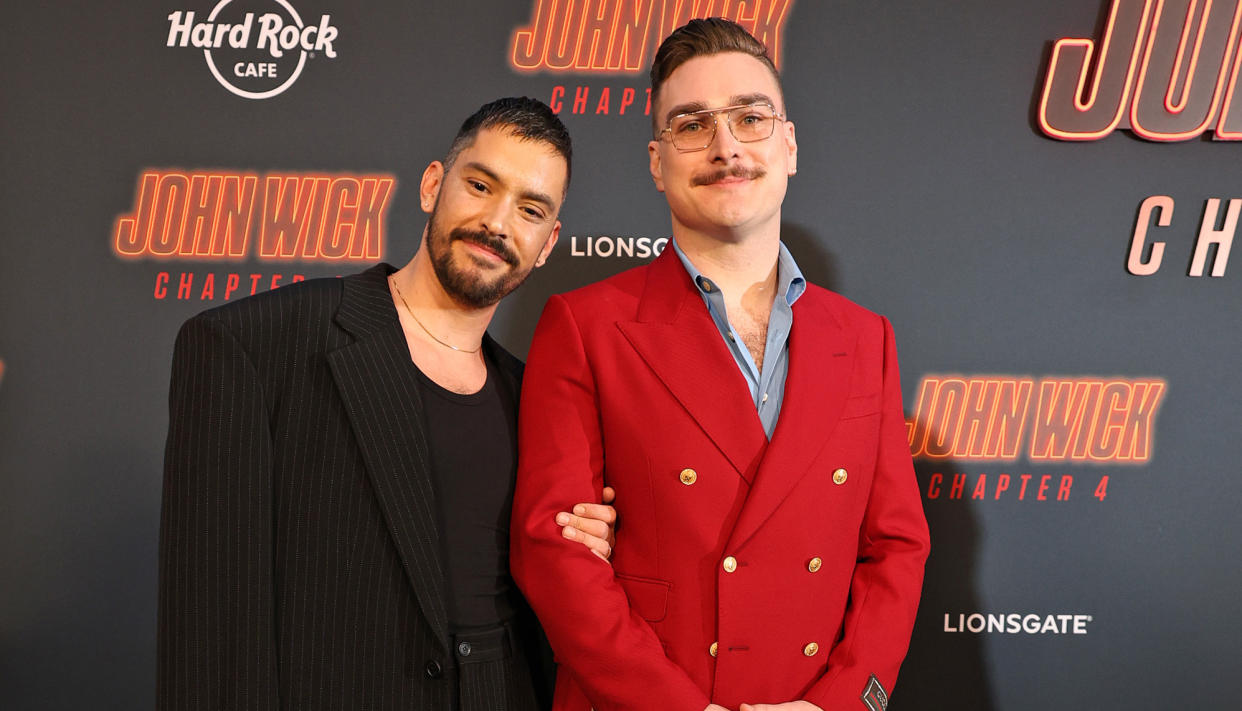 Michael Pérez and Nathan Orloff at the John Wick: Chapter 4 premiere in Hollywood. (Photo by Kayla Oaddams/WireImage)
