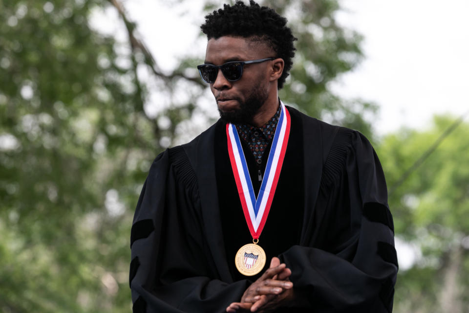 Howard University holds their commencement ceremony for the 2018 graduating class with actor and alumnus Chadwick Boseman, as the keynote speaker receiving an honorary degree, Doctor of Humane Letters. The ceremony is held in the upper quadrangle of the main campus of Howard University, in Washington D.C. on Saturday, May 12, 2018. (Photo by Cheriss May/Sipa USA)