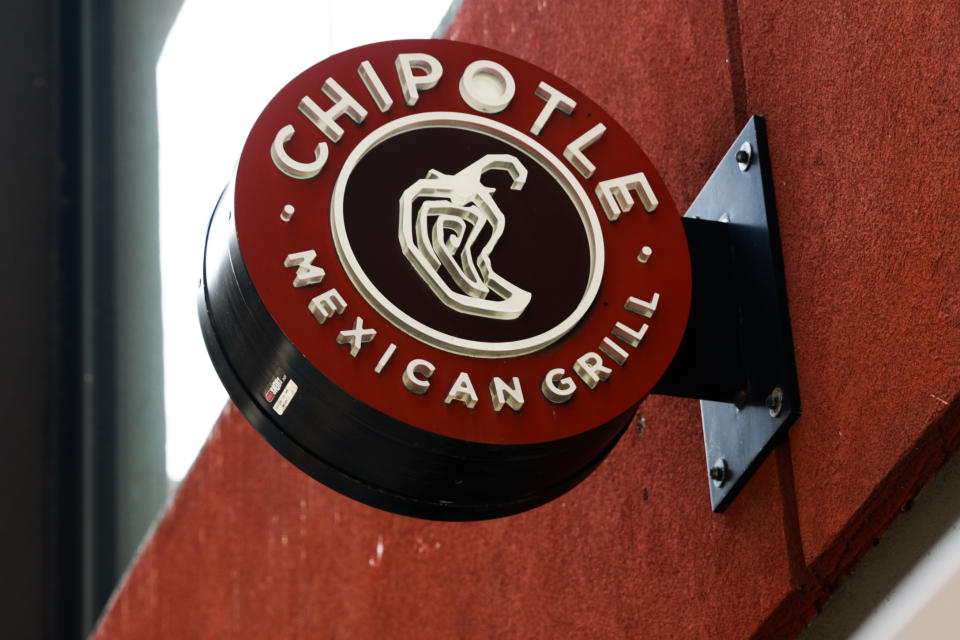 The Chipotle logo is seen in New York City, USA on July 16, 2024. (Photo by Jakub Porzycki/NurPhoto via Getty Images)