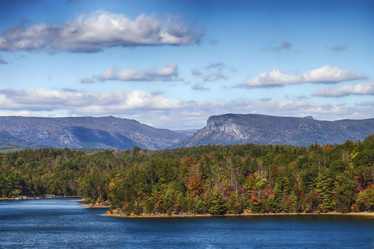 Lake James in North Carolina, USA with the Linville Gorge in the background.