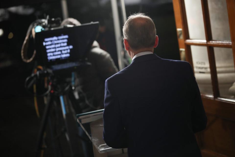 Taoiseach Michael Martin addressing the nation at Government Buildings on Friday where said that Ireland will re-introduce some Covid-19 restrictions. (Julien Behal/PA) (PA Media)