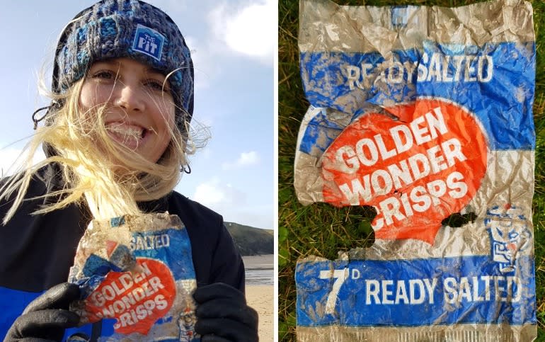 The crisp packet was found on a beach in Cornwall (SWNS)