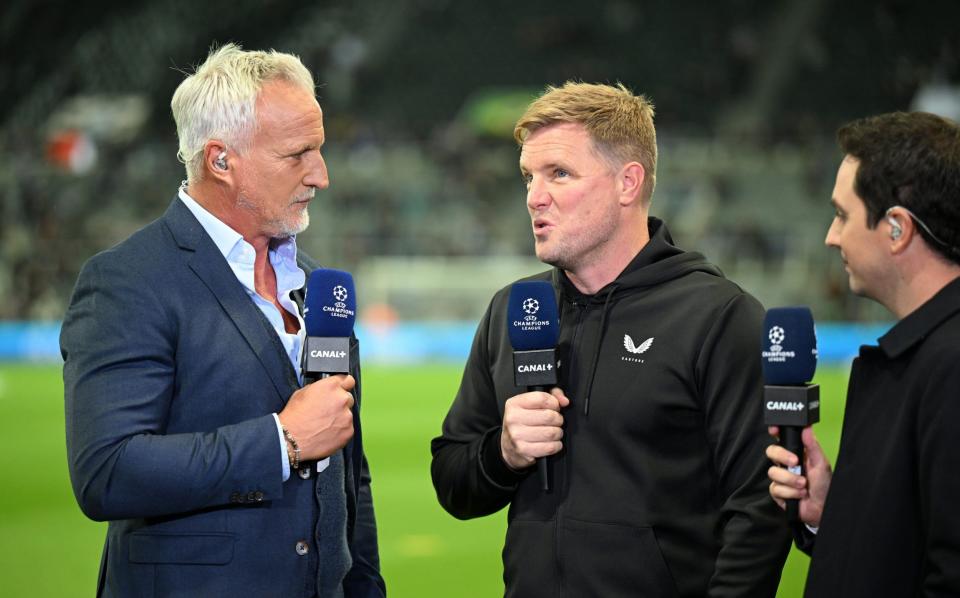 Former French Footballer and current Television Pundit, David Ginola, interviews Eddie Howe