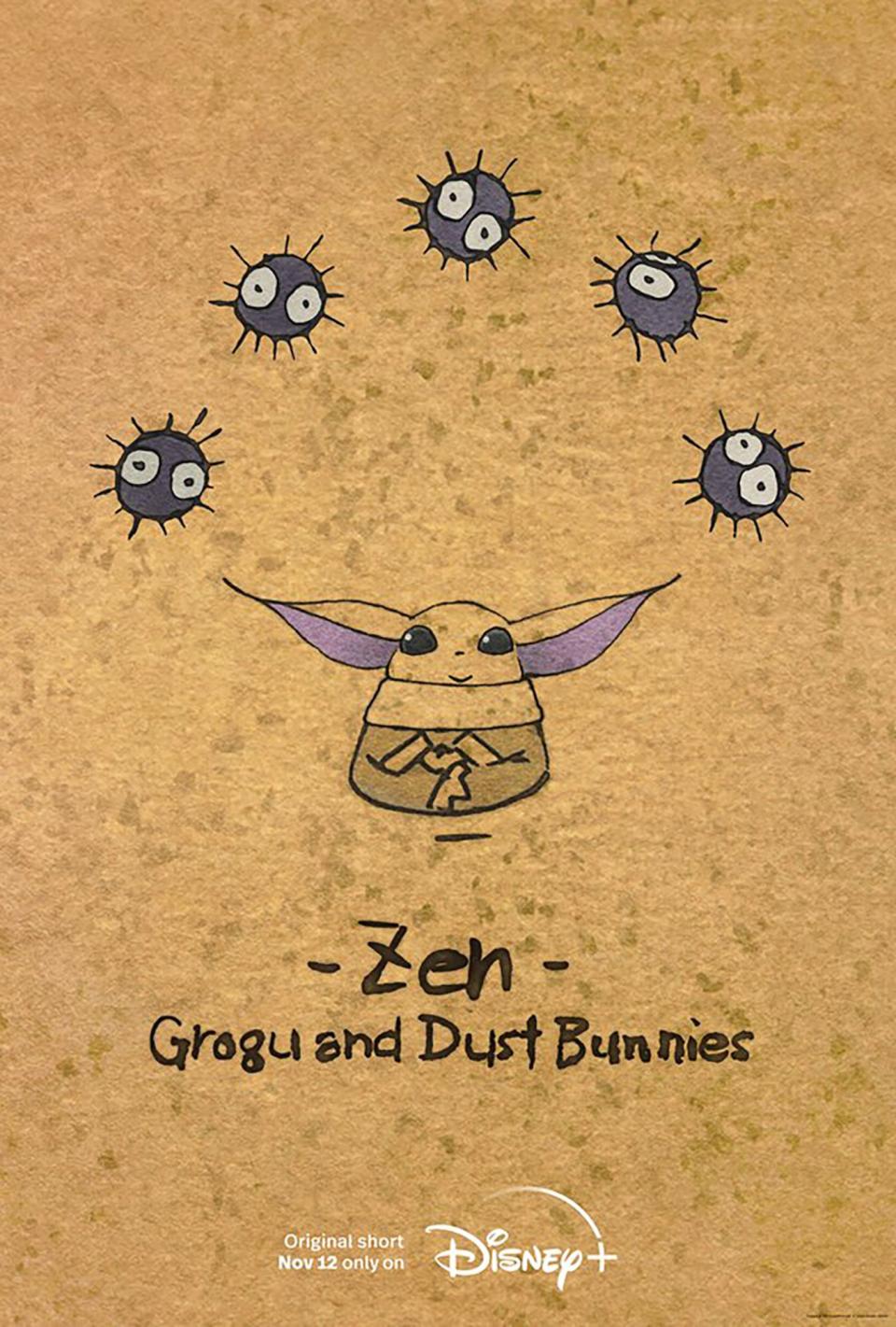 Zen - Grogu and Dust Bunnies, a hand-drawn animated Original short by Studio Ghibli. Disney+