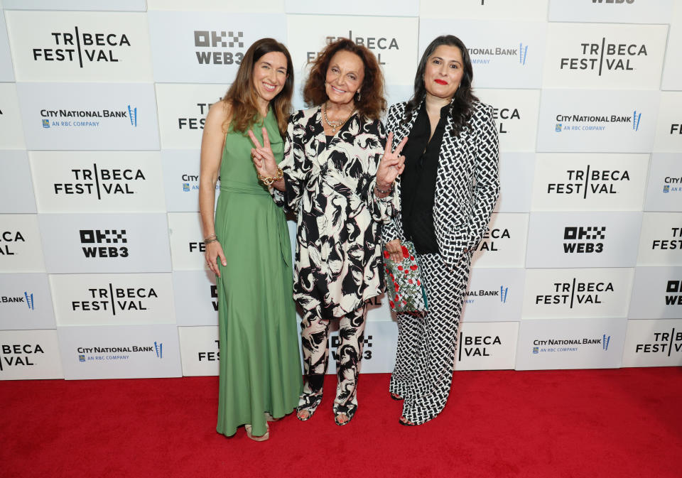 Trish Dalton, Diane Von Furstenberg and Sharmeen Obaid-Chinoy attend the opening night premiere of "Diane Von Furstenberg: Woman In Charge"