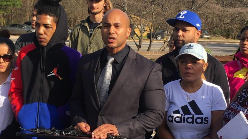 Inmate advocate Kerwin Pittman, shown here speaking at a press conference, says that isolation has taken a psychological toll on many N.C. prisoners.