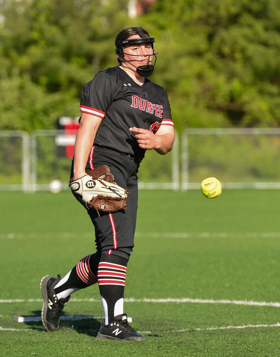 Durfee’s Emily Curran delivers a pitch during a recent game against Middleboro.