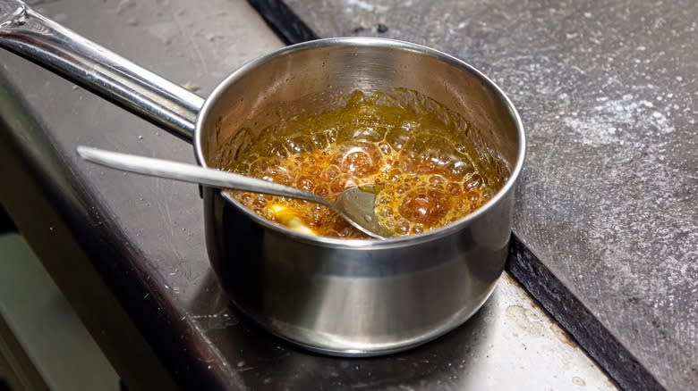 caramel cooking in pot