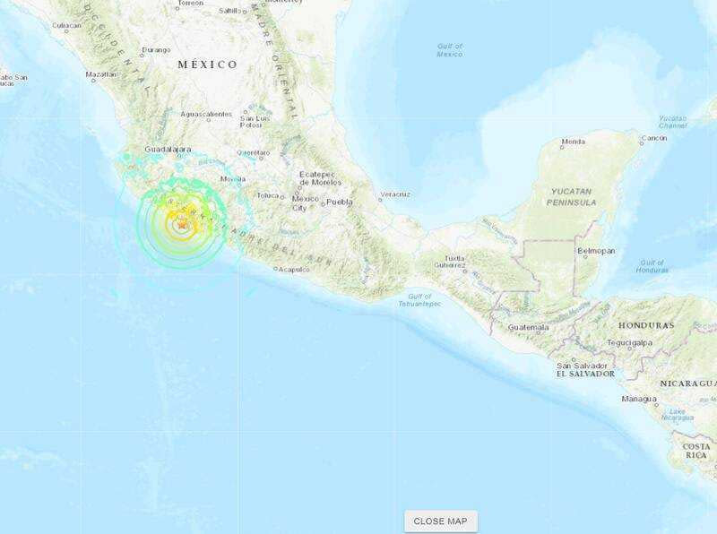 墨西哥沿海地區發生規模7.6強震。（圖／翻攝自美國地質調查所USGS）