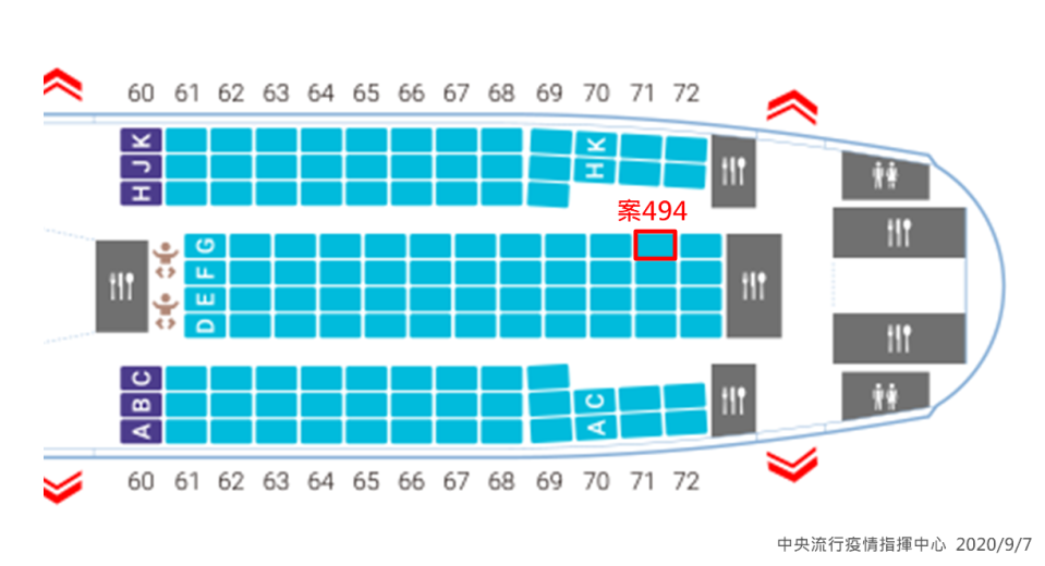 案494機艙座位。   圖：中央流行疫情指揮中心/提供