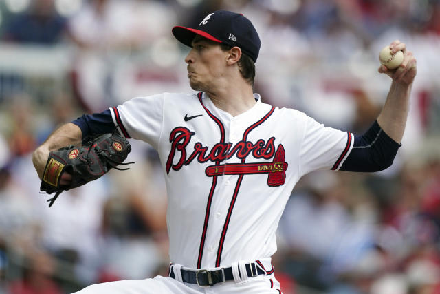 Atlanta Braves starting pitcher Max Fried (54) reacts during a MLB