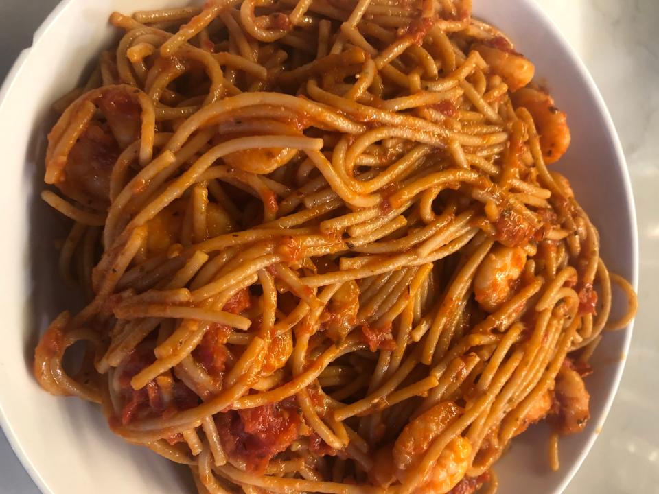 whole wheat pasta with chili shrimp