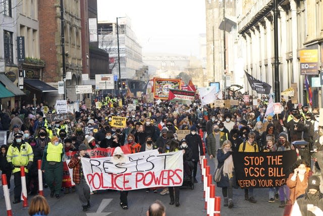 Demonstrators in Manchester city centre (Danny Lawson/PA)