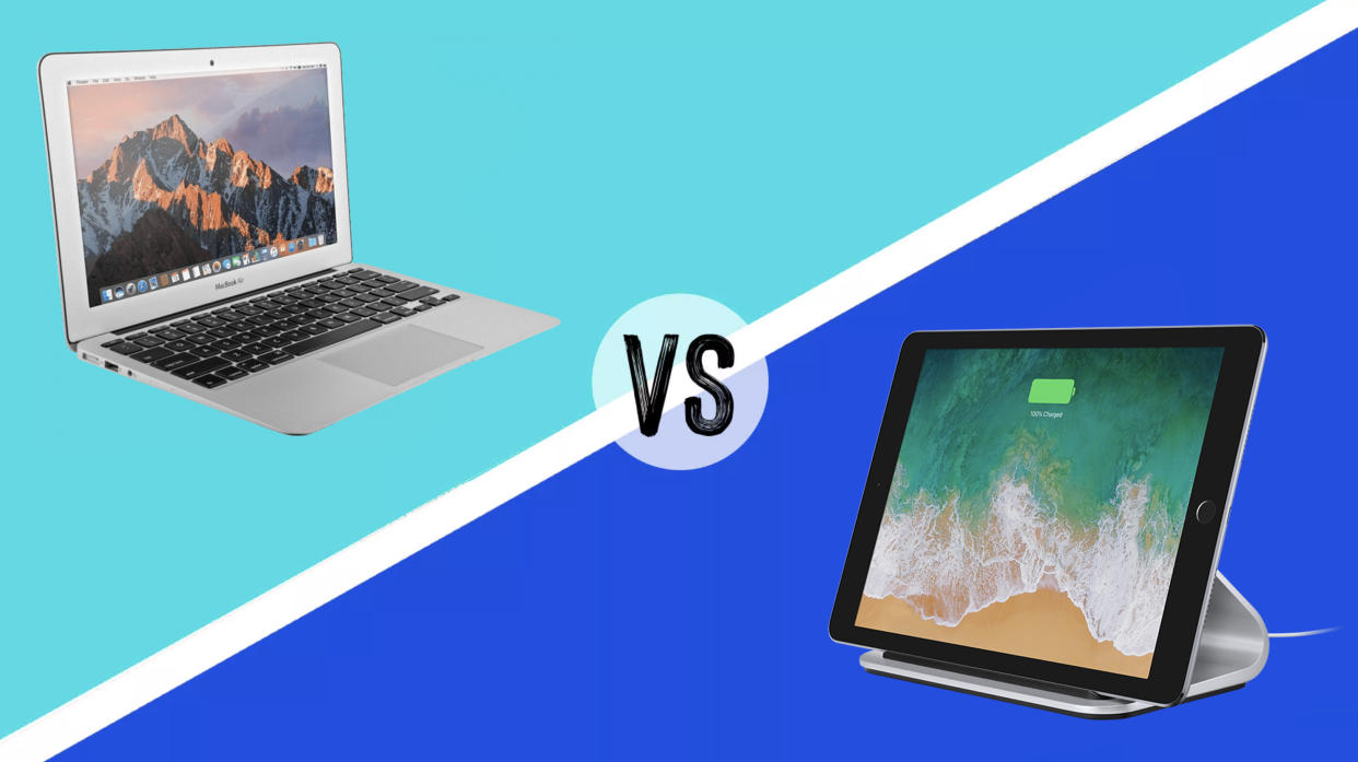  Laptop vs tablet; photos of a MacBook Air and an iPad Pro. 