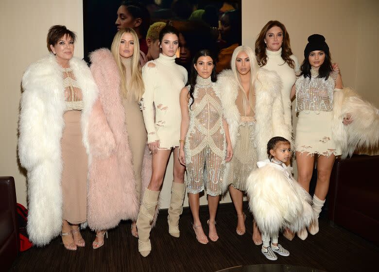 NEW YORK, NY - FEBRUARY 11: Khloe Kardashian, Kris Jenner, Kendall Jenner, Kourtney Kardashian, Kim Kardashian West, North West, Caitlyn Jenner and Kylie Jenner attend Kanye West Yeezy Season 3 at Madison Square Garden on February 11, 2016 in New York City. (Photo by Kevin Mazur/Getty Images for Yeezy Season 3)