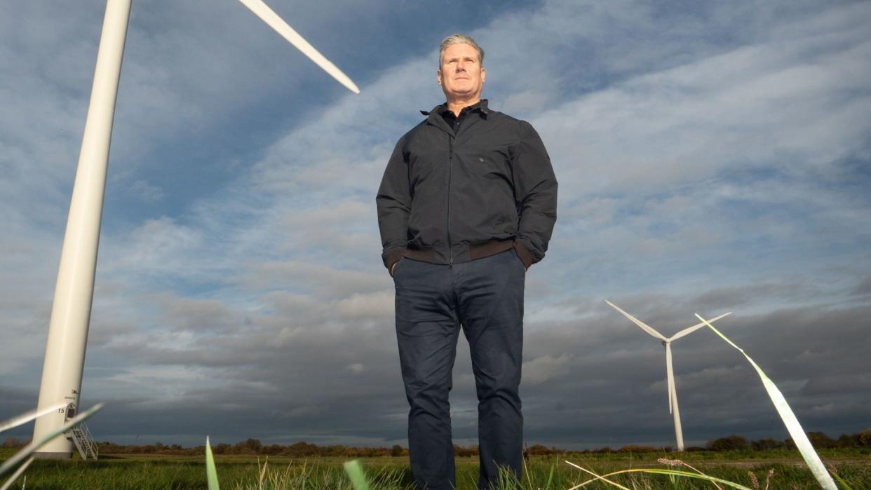 Sir Keir Starmer in front of onshore windfarms