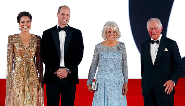 <div class="inline-image__caption"><p>Catherine, Duchess of Cambridge, Prince William, Duke of Cambridge, Camilla, Duchess of Cornwall and Prince Charles, Prince of Wales attend the "No Time To Die" World Premiere at the Royal Albert Hall on September 28, 2021 in London, England.</p></div> <div class="inline-image__credit">Max Mumby/Indigo/Getty Images</div>