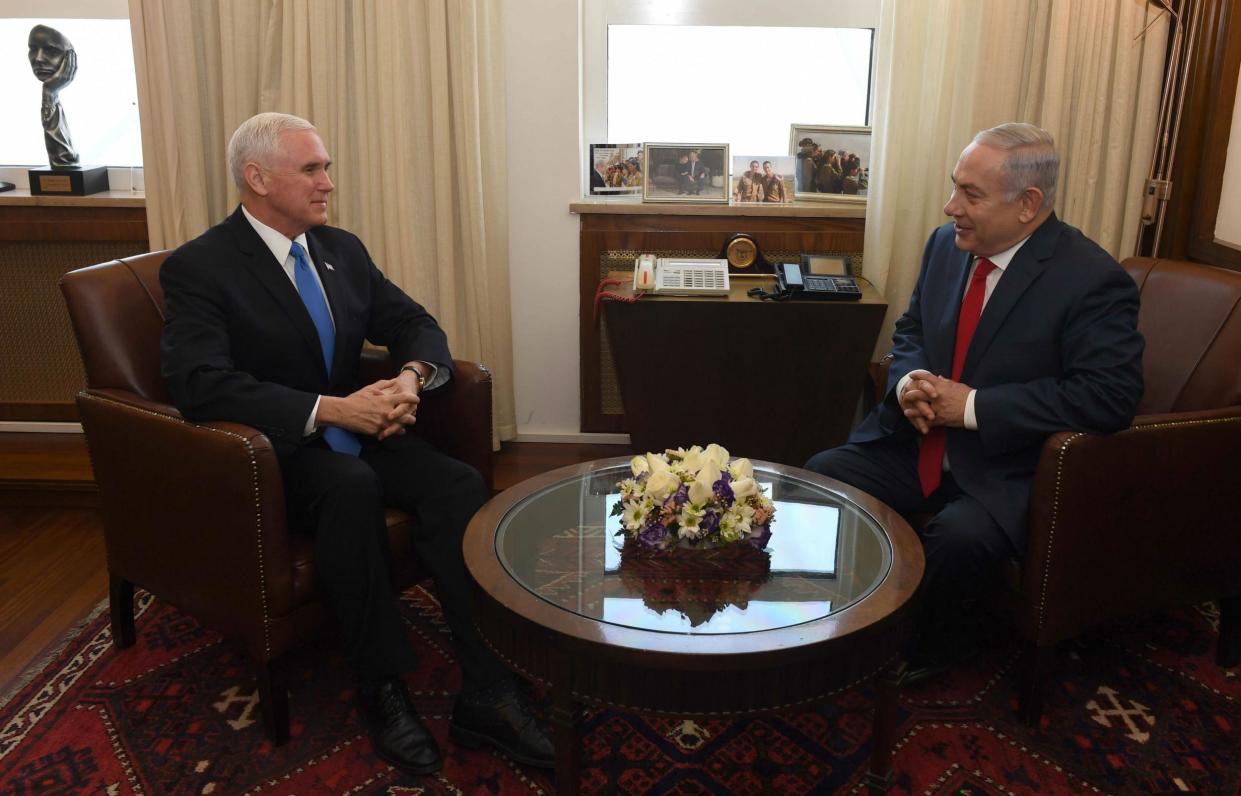 US Vice President Mike Pence, left, meets with Israeli Prime Minister Benjamin Netanyahu: AP