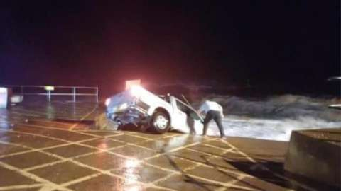 A vehicle was washed into the sea in Sidmouth, Devon overnight