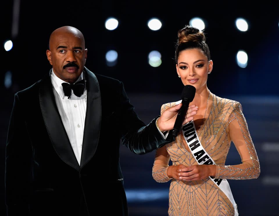 Miss Universe South Africa answers her final question. Photo: Getty