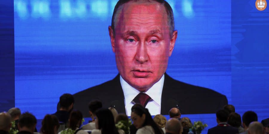 Russian dictator Vladimir Putin speaks at the St. Petersburg Economic Forum