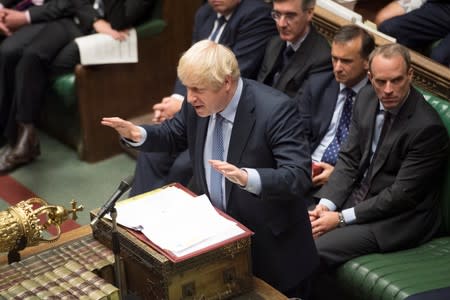 Britain's Prime Minister Boris Johnson speaks during PMQs session in the House of Commons in London